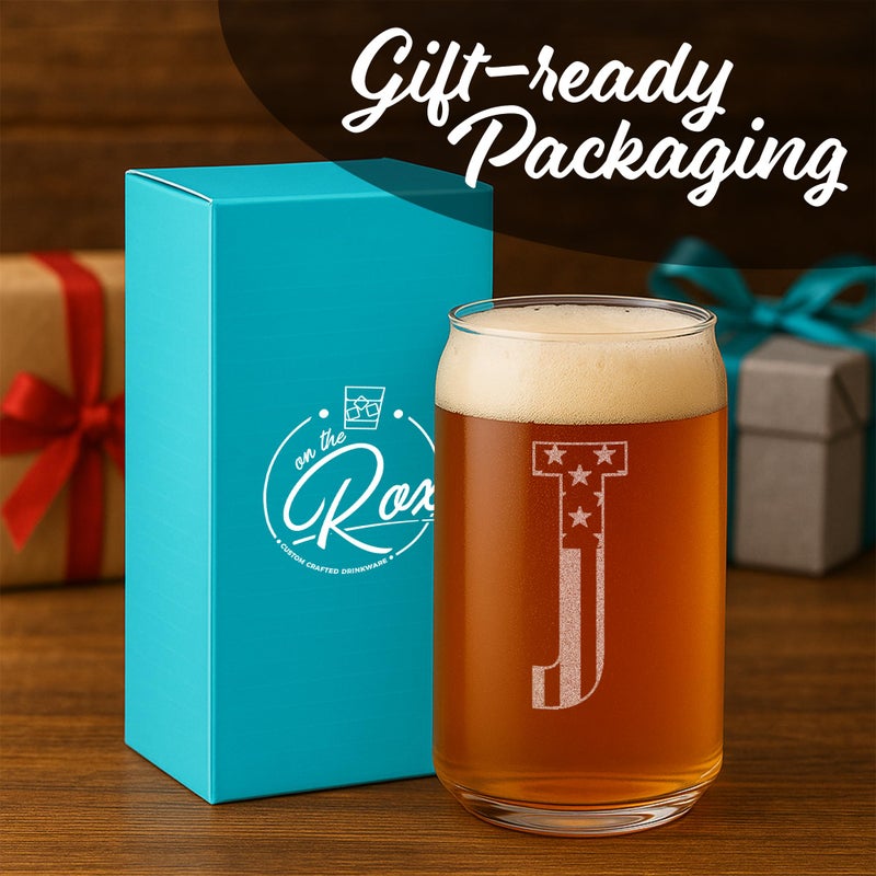 On The Rox Monogram Beer Glasses for Men (A-Z) 16 oz - Engraved Beer Gifts for Men Brother Son Dad Neighbor - Unique Christmas Gifts for Him - Personalized Drinking Gift Beer Glass Mugs (J) - Image 4
